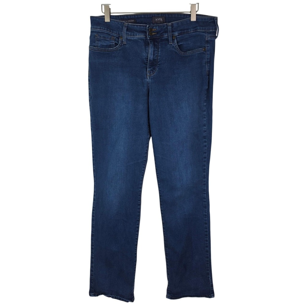 NYDJ Marilyn Straight Jeans Womens 10 Blue Lift Tuck Mid Rise Stretch Denim